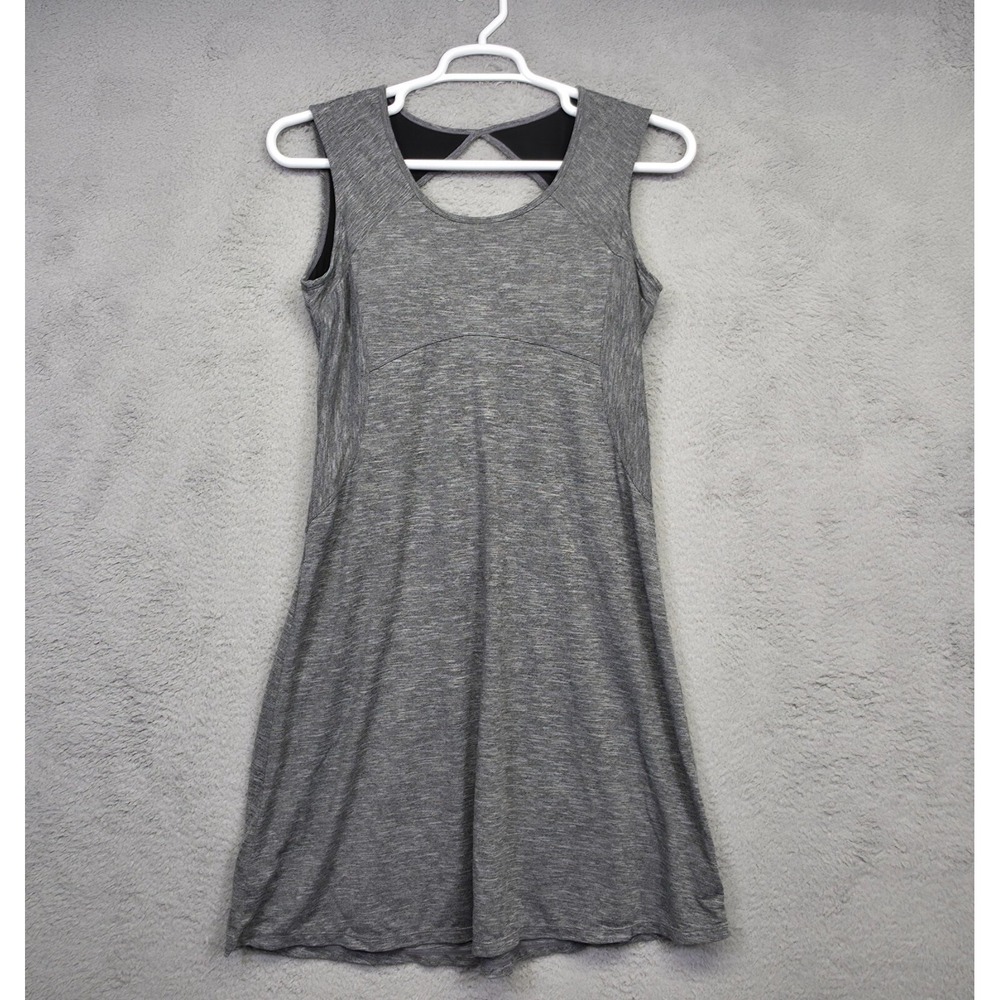 prAna Calico Dress Women M Gray Built-in Bra Keyhole Back Golf Tennis Athleisure